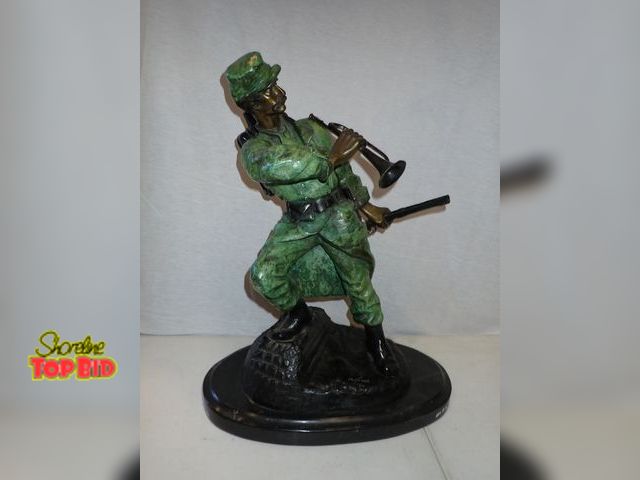 Lot 59-10013 - Signed Bronze Military Sculpture Often Titled "Retreat" Bugler. Dating from Approximate 1890 to 1920...