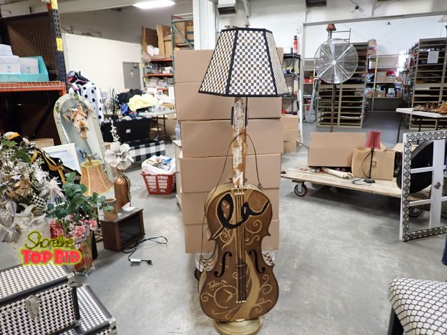 Lot 59-43216 - Decorative Floor Lamp Designed To Resemble A Cello Featuring A Lamp Shade W/ Checker Pattern