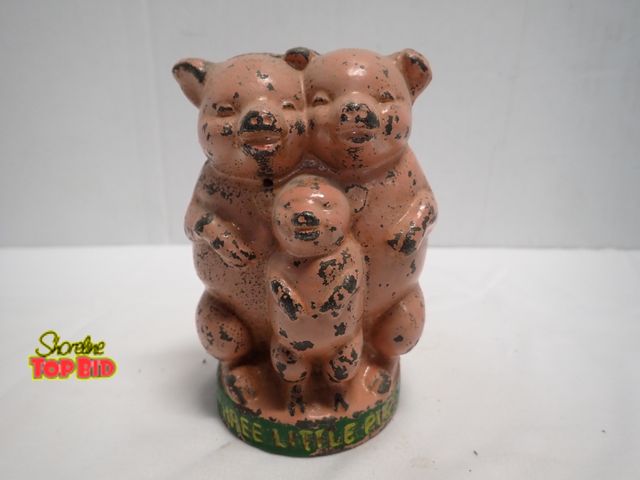 Lot 59-10225 - Vintage Cast Iron "Three Little Pigs" Coin Bank