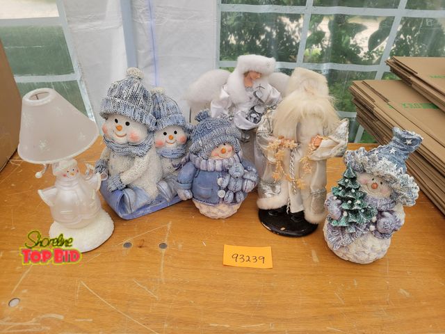 Lot 59-93239 - 6 Holiday Decor in Blues and Silvers Gorgeous set of 4 snowmen, 1 Father Christmas, and 1 angel holi...