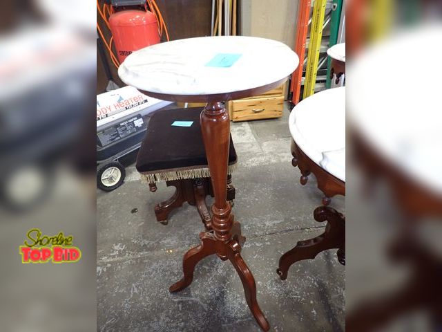 Lot 59-10077 - Vintage Victorian Style Pedestal Plant Stand Table Marble Top 35" x 14" Diameter