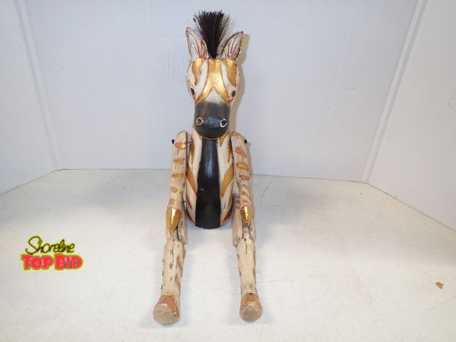 Lot 59-43472 - Pier 1 Jointed Wooden Zebra Shelf Sitter, Articulated, Folk Art