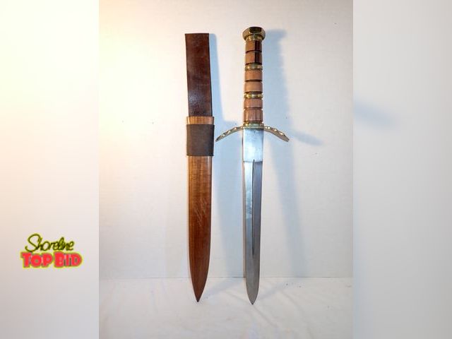 Lot 59-13124 - 16th Century German Quillon Dagger Replica with Wooden Sheath Brown Leather Throat Wrapper
