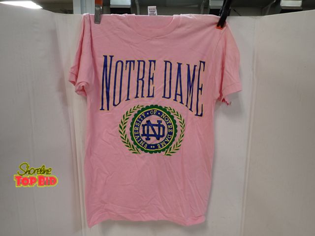 Lot 59-45146 - New Old Stock Vintage 1990s Fruit of the Loom Pink T-Shirt of University of Notre Dame has Classic A...