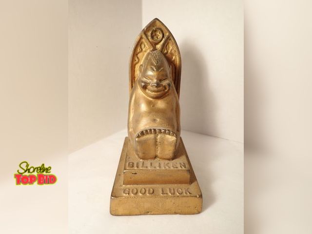 Lot 59-21269 - Antique Cast Iron "Billiken on Throne" Cast Iron Good Luck Coin Bank by A.C. Williams, circa 1909, E...