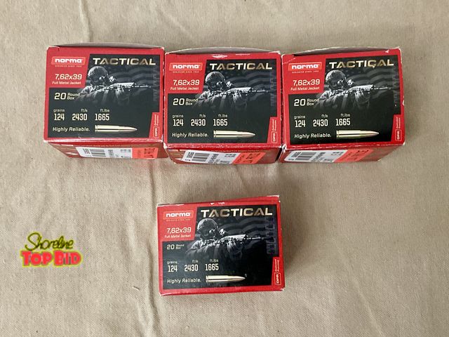 Lot 59-8322 - 7.62x39 full metal jacket- 124 grain- 4 20 round boxes-*new