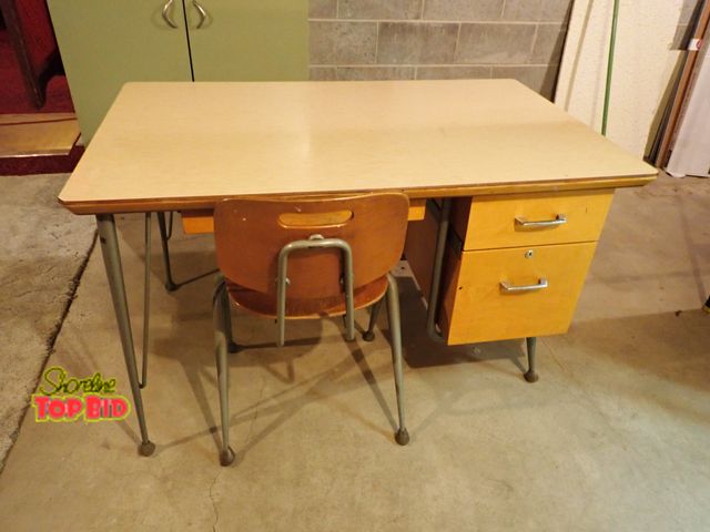 Lot 59-43369 - 1950s Mid-Century Raymond Loewy for Brunswick Modern Industrial Desk with Chair
