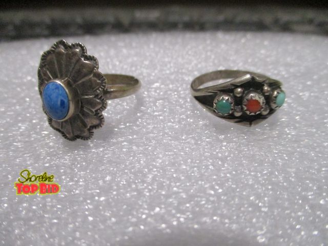 Lot 59-80019 - sterling Ring 2 beautiful Sterling rings 1 Mexican, 1 3 stone Navaho size 8 + 8 3/4