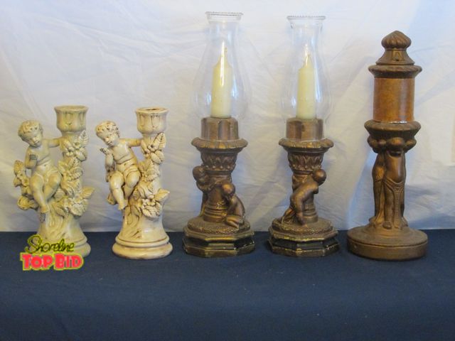 Lot 59-10051 - Lot of 5 candlesticks, assorted styles, good condition