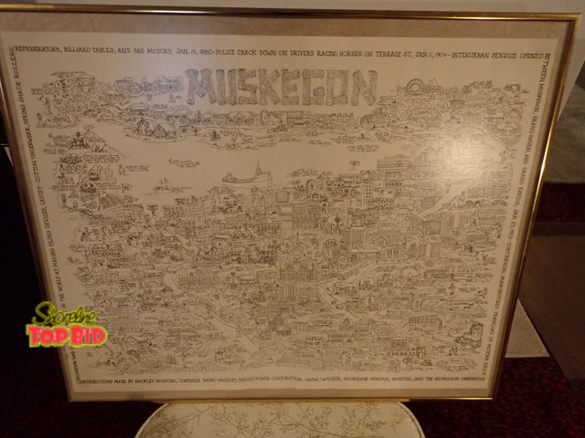 Lot 59-43030 - Framed Historical Drawing/Map of Muskegon, MI 19" x 23"