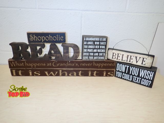Lot 59-43560 - 7 Wood Word Signs Decor