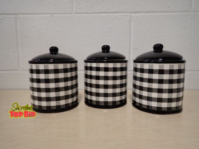 Lot 59-43863 - 3-Pc Checkered Canister Set