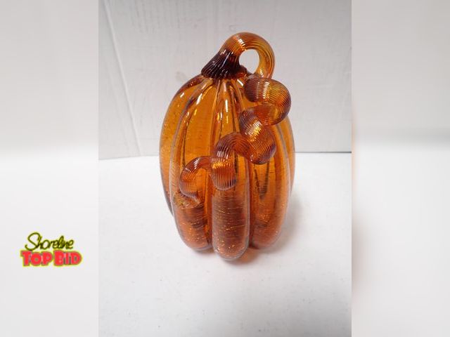 Lot 59-21066 - Handcrafted Amber Crackle Glass Decorative Pumpkin
