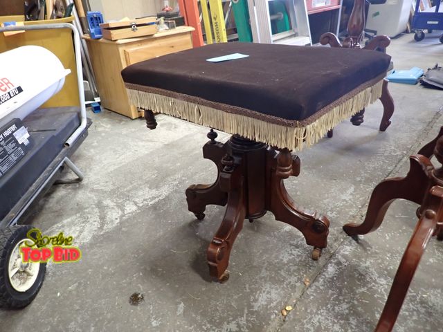 Lot 59-10070 - Victorian Revolving Piano Stool Velvet with Fringes