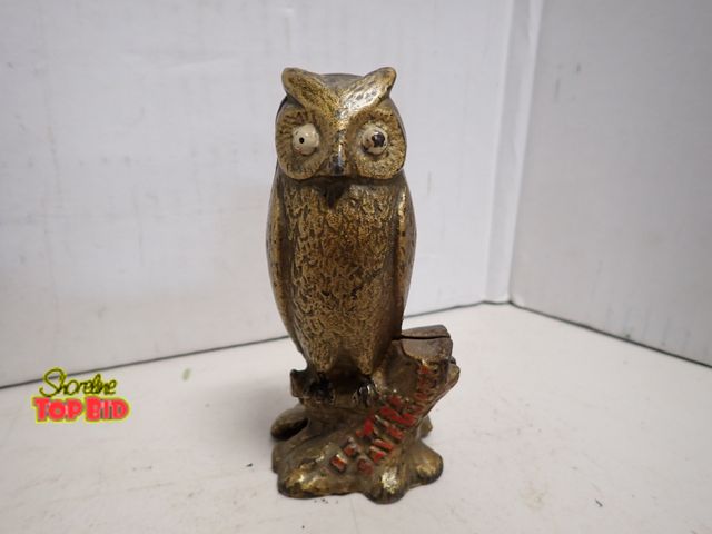 Lot 59-14279 - Authentic Antique "Be Wise Save Money" Owl Still Bank, Cast Iron, a Classic Piece of Americana by A....
