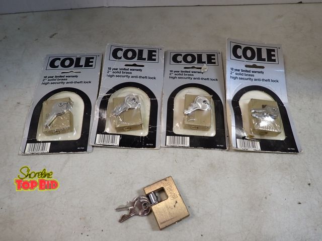 Lot 59-41677 - 5 Cole 2" solid brass high security anti theft locks 4 in package 1 out of package