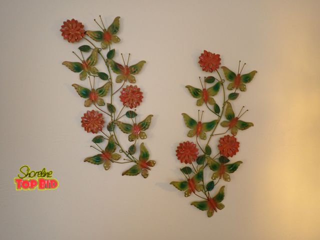 Lot 59-43060 - Pair of Vintage Metal Butterfly and Flower Wall Hanging