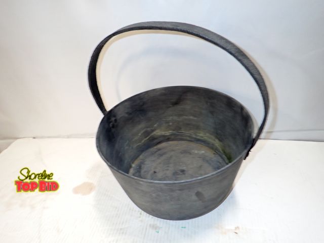 Lot 59-10382 - Antique Brass Jam Pan with Forged Cast Iron Handle 6 3/4" deep by 13" diameter, Rare Find