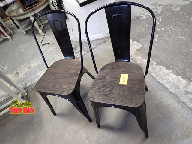 Lot 59-43229 - 2 Metal Chairs W/ Wooden Seats