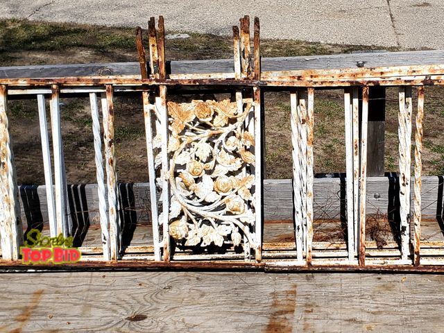 Lot 59-43628 - Vintage Mid Century Antique Iron Porch Railing From Old Detroit Home. 4 Pieces, Heavy.