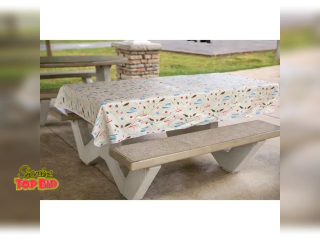 Lot 59-74275 - New New RETRO Fishing Picnic Tablecloth Large 82"L X 54"W Flannel Backed