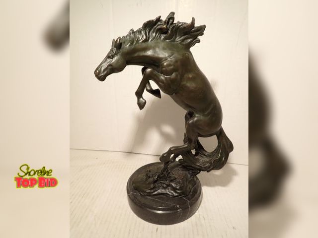 Lot 59-10110 - Bronze Sculpture of Rearing Horse European Bronze Works Foundry Mark, Mounted on Marble Base 11 1/2"...