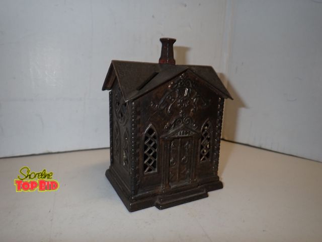 Lot 59-14260 - Antique Cast Iron Villa Church Bank (Manor House Bank) Still Bank by Kyser &amp; Rex, Gothic Arch La...