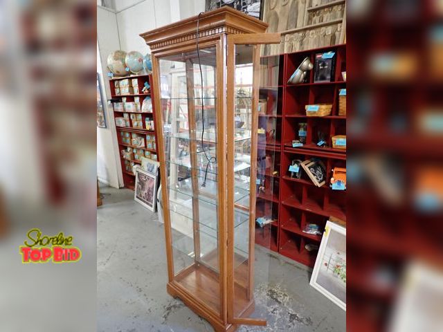 Lot 59-43223 - Oak &amp; Glass Display Cabinet - Adjustable Shelves &amp; Light - By Philip Reinisch Company - 72" ...