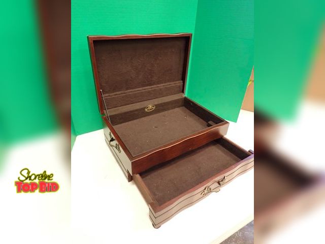Lot 59-58151 - Reed and Barton - Made in the USA, Large Wooden Case to Hold Silverware. Lid has knife holder, botto...