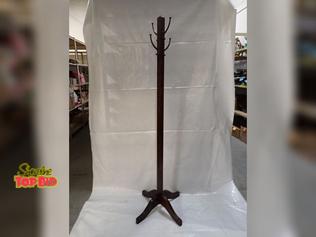Lot 59-14225 - Traditional Wooden Coat Rack (hall tree) Hat Stand, featuring a Square Central Post and Four Curved ...