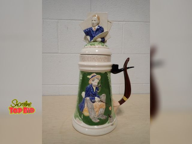 Lot 59-33022 - Vintage Norman Rockwell Ceramic Beer Stein 1982 Hobo 1924 Be a Man 1922 - 16" tall, No Damage