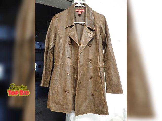 Lot 59-21556 - Sundance Weathered Brown Leather Peacoat Jacket, Women's Size PS (Petite Small)