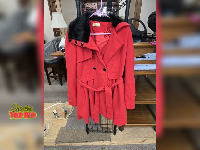Lot 59-76047 - Red dress coat with ruffles size m/L
