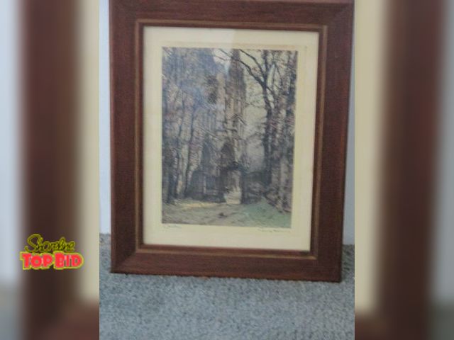 Lot 59-10109 - Etching by Luigi Kasimir of the Chartres Cathedral, originally done in color, it is an authorized Ta...