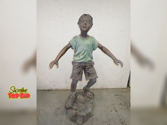 Lot 59-10119 - Signed, by B. Monroe, Bronze Statue - "Boy on Rock" - 55" tall. Estimate value $500.00 to $2,500.00 ...