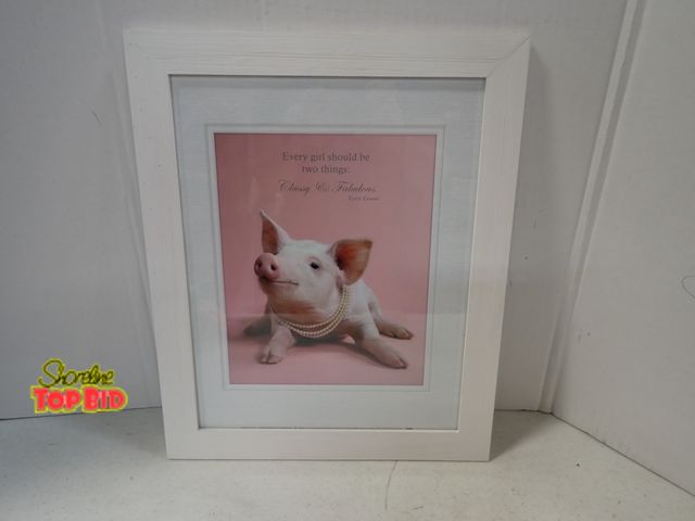 Lot 59-43401 - Framed Coco Chanel Quote Pink Pig in Pearl 16 1/4" x 13 1/4"