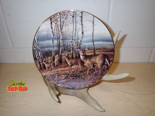 Lot 59-33005 - The Birch Line Plate #8614C by Terry Redlin Limited Edition with Faux Antler Collectible Plate Holde...