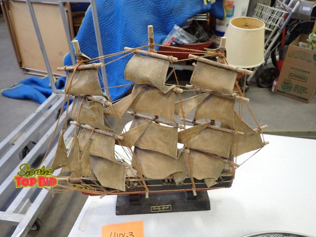 Lot 59-41063 - Cutty Sark British Clipper, Launch in 1869, Sails are Made of Leather, Wooden Ship 15" x 20"