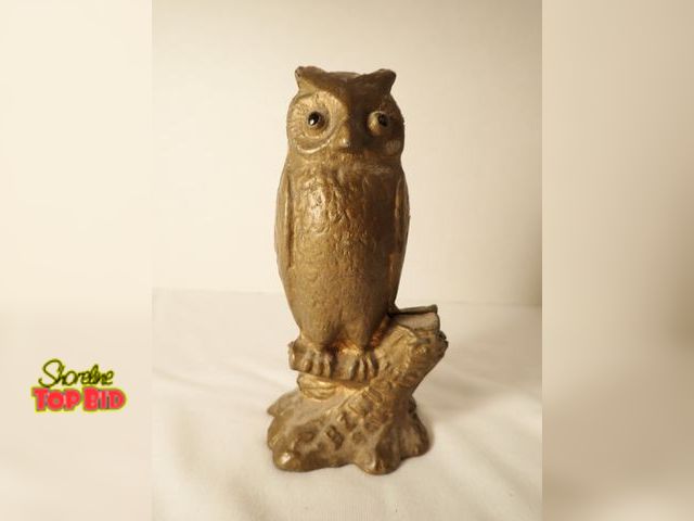 Lot 59-20204 - Antique Cast Iron "Be Wise Save Money" Owl Still Bank by A.C. Williams between 1912 and 1920s - 5" t...