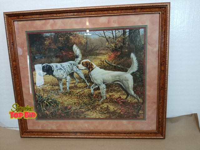 Lot 59-71058 - 26x 22 Framed Hunting Dog Print – Bird Dogs in Autumn Scene – Lodge Cabin Decor