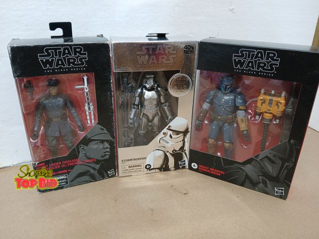Lot 59-71025 - Star Wars Black Series Lot Finn First Order Disguise Stormtrooper Carbonized Mando