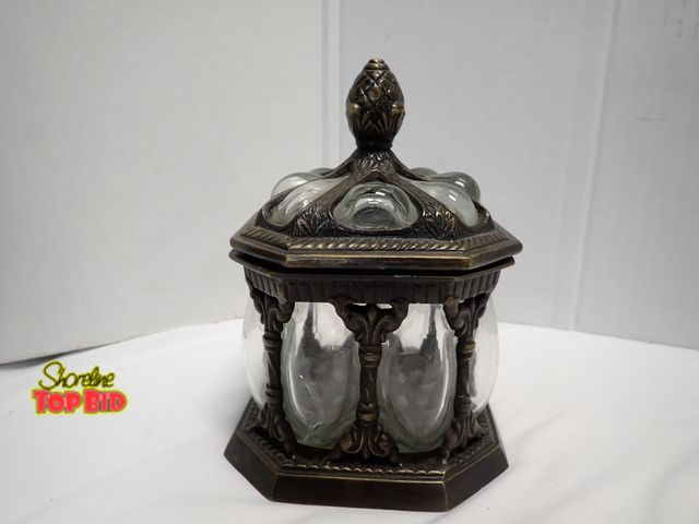 Lot 59-10220 - Brass Apothecary Jar, Humidor or Trinket Box, Heavy Baroque-Style Metal Cage and Thick Bubble Glass ...