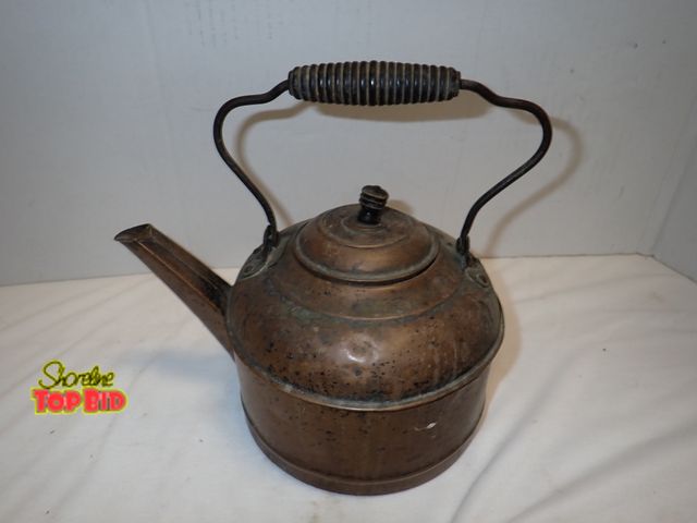 Lot 59-10247 - Vintage Copper Tea Kettle with Distinctive Coiled Wooden Handle