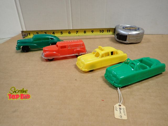 Lot 59-24125 - 2 Thomas Toys, 1 Renwal and 1 Ideal Toy, Vintage Plastic Cars, Great Condition