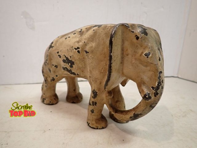 Lot 59-14449 - Authentic Cast Iron Elephant Doorstop circa 1910-1930, 5" tall x 7" long