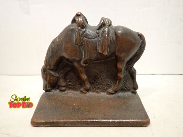Lot 59-14382 - Antique Verona Grazing Horse Bookend Cast Iron Bronze Wash Equine - Only One Bookend