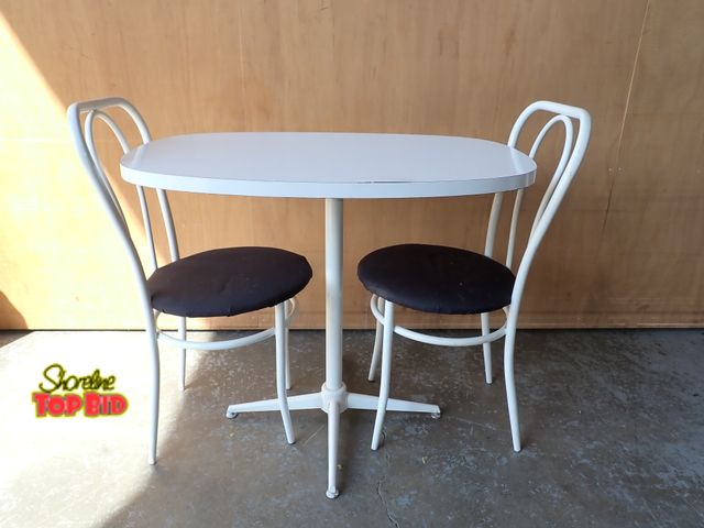 Lot 59-20039 - Sweet Table and 2 Chairs. Chairs are bentwood style. Good Condition, chair seats could use new cover...