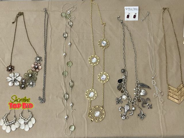 Lot 59-83041 - Lot of 10 necklaces and 5 sets of earrings- all in very good condition with no issues.