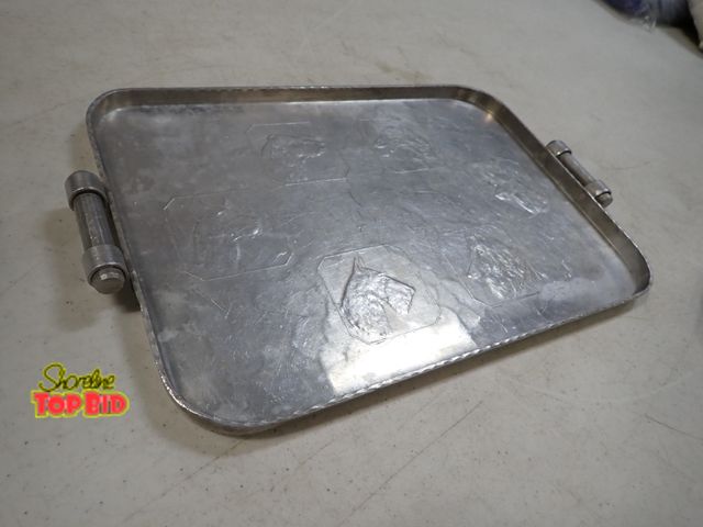 Lot 59-42084 - Vintage Hammered Aluminum Serving Tray with Embossed Dog Heads 14 1/2" x 9"