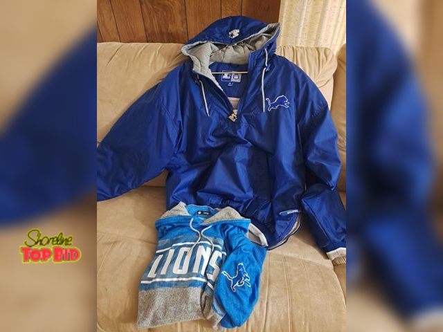 Lot 59-76001 - NFL detroit lions winter starter jacket, size X-Large and lightweight sweatshirt, size Large